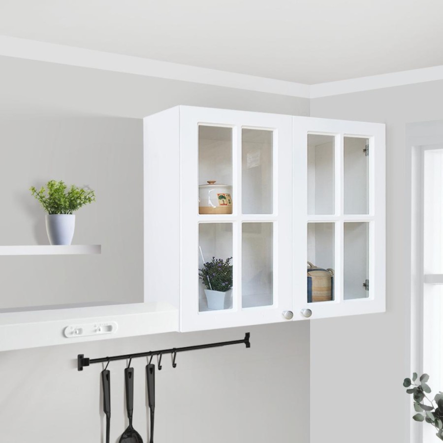 KIRANA Nebraska Kaca - Kitchen Set Kayu Kabinet Lemari Rak Dapur Putih Minimalis 2 Pintu Kaca Rak 