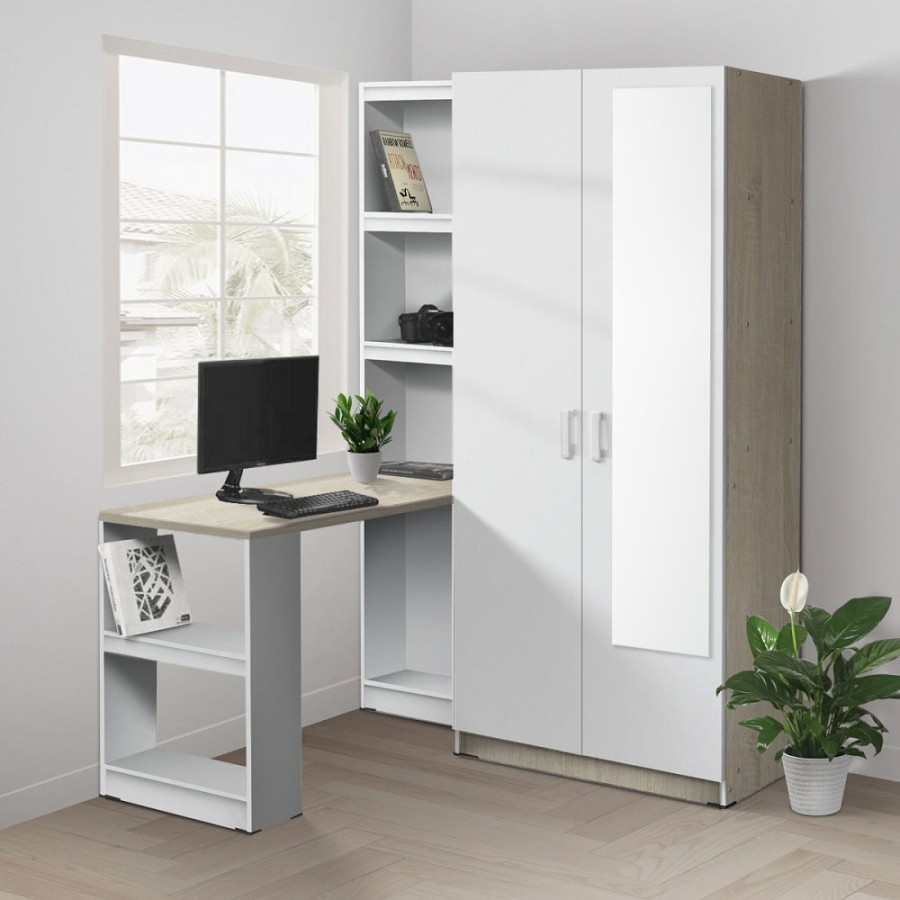 KACA - Lemari Pakaian Baju 2 Pintu Meja Belajar Minimalis Putih Kayu