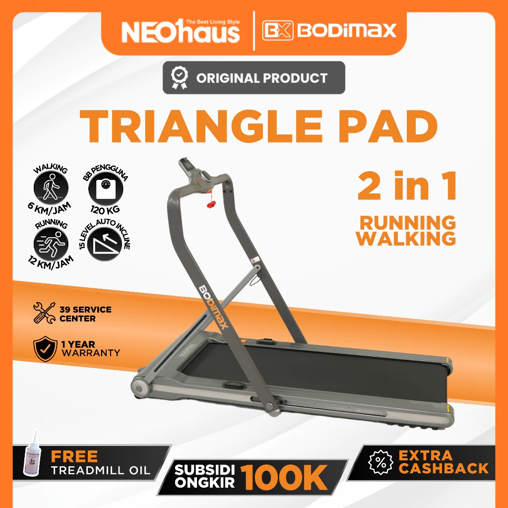 BODIMAX TRIANGLE PAD AUTO INCLINE – FOLDING TREADMILL / GYM / ALAT OLAHRAGA / FITNESS