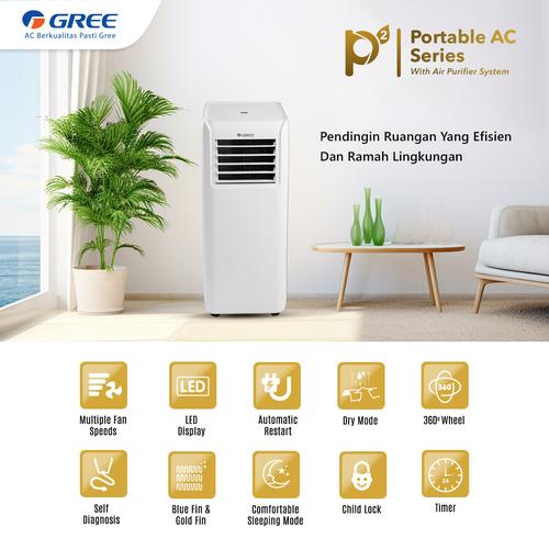 GREE AC Portable 1,5 PK - Multiplen Speeds - Dry Mode - Self Diagnosis - Sleeping Mode - Warna Putih - Model GPC-12P2
