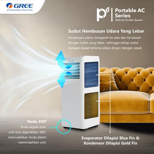 GREE AC Portable 1,5 PK - Multiplen Speeds - Dry Mode - Self Diagnosis - Sleeping Mode - Warna Putih - Model GPC-12P2