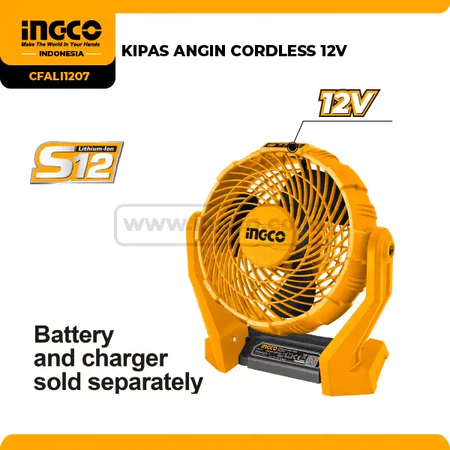 Kipas Angin Baterai 7" Inch 12v INGCO CFALI1207 Cordless Fan Volt S12