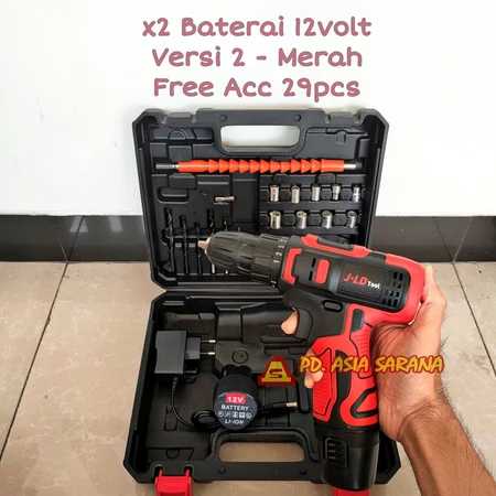 Cordless Drill 12v Set J12V JLD 29pcs Mesin Bor Baterai Tangan Cas
