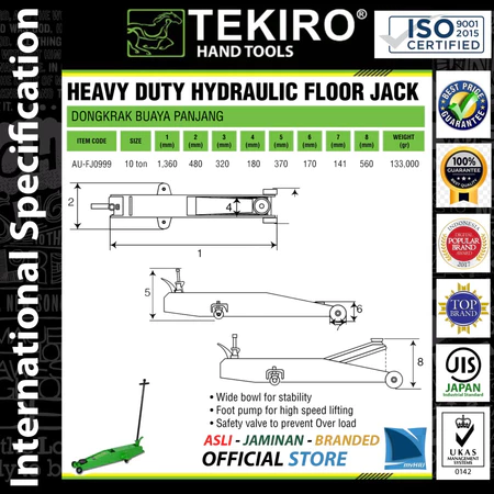 Dongkrak Buaya 10T Ton Panjang TEKIRO Hydraulic Floor Jack Heavy Duty