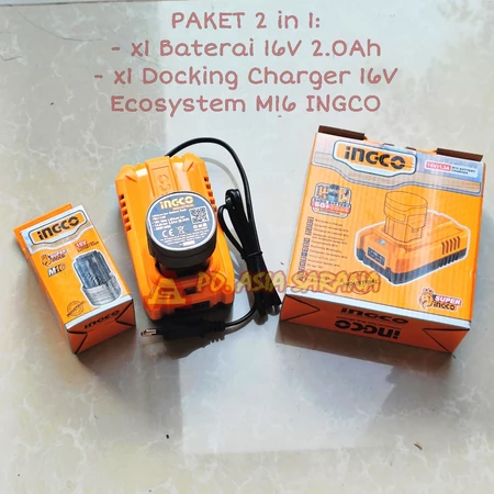 PAKET Cordless Battery 16V FBLI1620 INGCO Charger FCLI1613 Baterai Volt M16