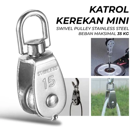 Katrol Kerekan Mini 35kg 8mm Single Swivel Pulley Stainless Steel M15