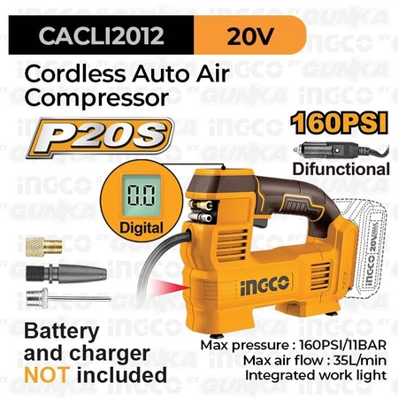 Cordless Air Compressor 20V Digital INGCO CACLI2012 Pompa Angin Ban Mobil Motor P20S