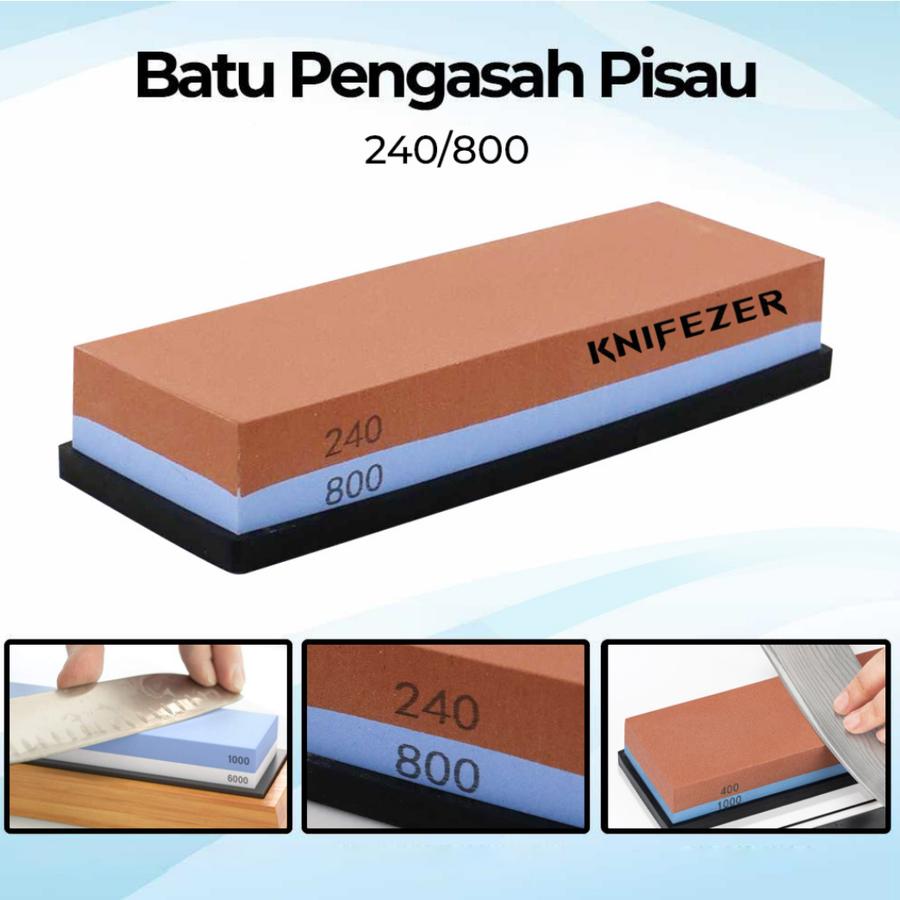 Batu Asah Grit 240 & 800 Batu Pengasah Asahan Pisau Golok Whetstone Knife Sharpener 18cm WKSS-03