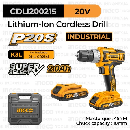 ECO Cordless Drill 10mm Set INGCO CDLI200215 Mesin Bor Kayu Besi P20S