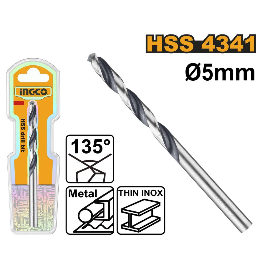 HSS 5mm Mata Bor Besi Steel Drill Bit INGCO DBT1200504 Metal 5 mm Aluminium 4341
