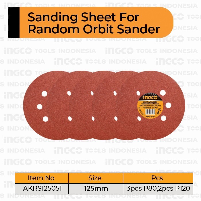 PACK Kertas Amplas Bulat 5" Inch INGCO AKRS125051 Sander Sheet Tempel