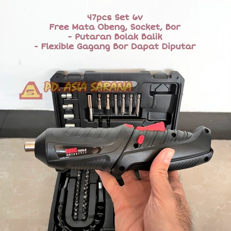 Mesin Bor Obeng Baterai 47pcs Set 6v SUNC Cordless Screwdriver Listrik