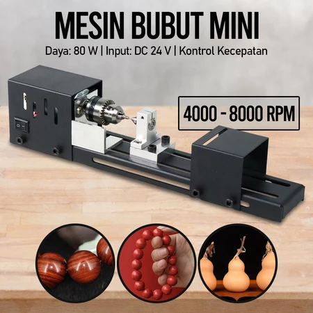Mesin Bubut Kayu 80w Mini Lathe Bench Wood Kerajinan Putar DIY LXGD-CC