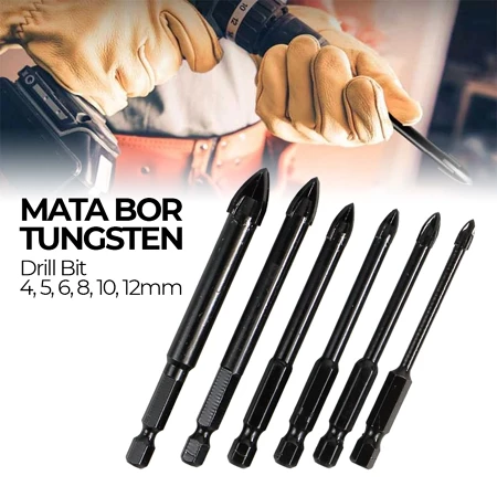 Mata Bor Tungsten 4-12mm Set 6pcs Kaca Granit Tembok Segitiga MGD