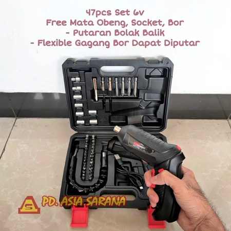 Mesin Bor Obeng Baterai 47pcs Set 6v SUNC Cordless Screwdriver Listrik
