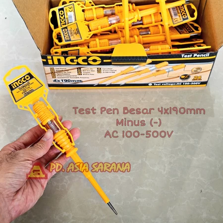 Test Pen 500VAC (-) 4x190mm INGCO HSDT1908 Obeng Tespen Listrik Lampu