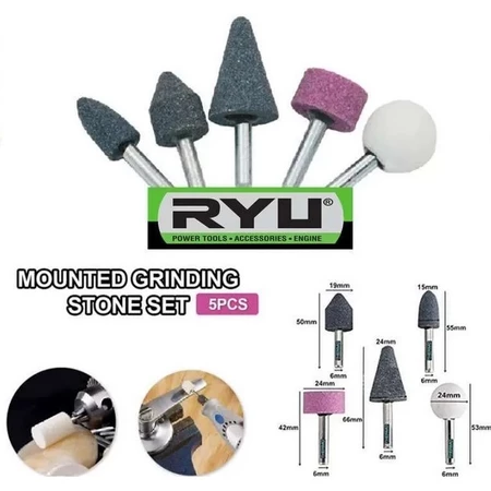 Mounted Stone 5pcs Set RYU AC-DB219 Mata Batu Die Grinder Bor Tuner 6mm