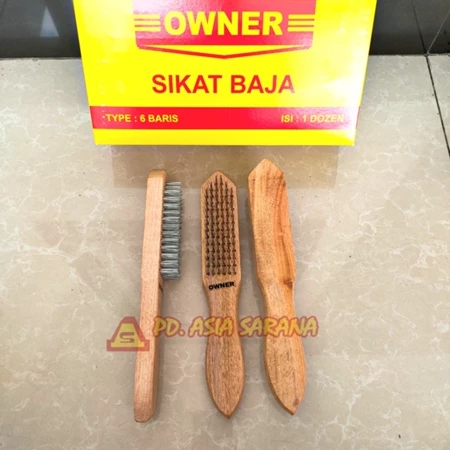 Sikat Kawat Baja Kasar OWNER Gagang Kayu Sikat Pembersih Besi