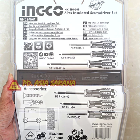 Obeng Listrik Isolator 6pcs Set INGCO HKISD0608 Insulated Screwdriver