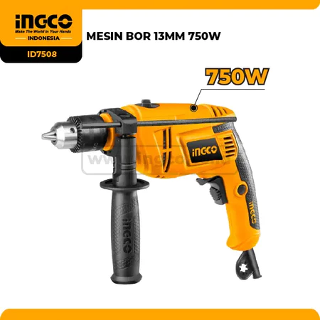 Mesin Bor Beton 13mm INGCO ID7508 Hammer Impact Drill Kayu Besi Tembok