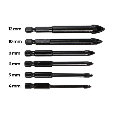Mata Bor Tungsten 4-12mm Set 6pcs Kaca Granit Tembok Segitiga MGD