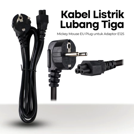 Kabel Power Listrik Lubang Tiga 150cm AC Mickey EU Plug Adaptor E125