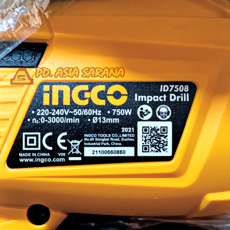 Mesin Bor Beton 13mm INGCO ID7508 Hammer Impact Drill Kayu Besi Tembok