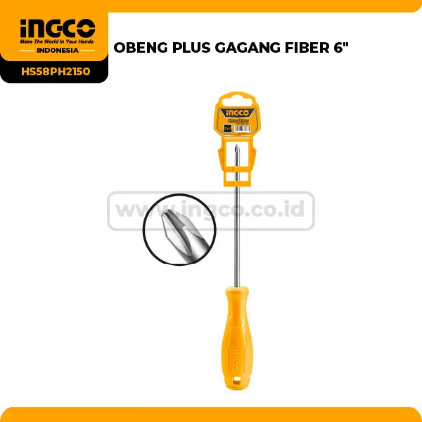 Obeng Plus (+) PH2x150mm Magnet Gagang Fiber INGCO HS58PH2150 6" Inch
