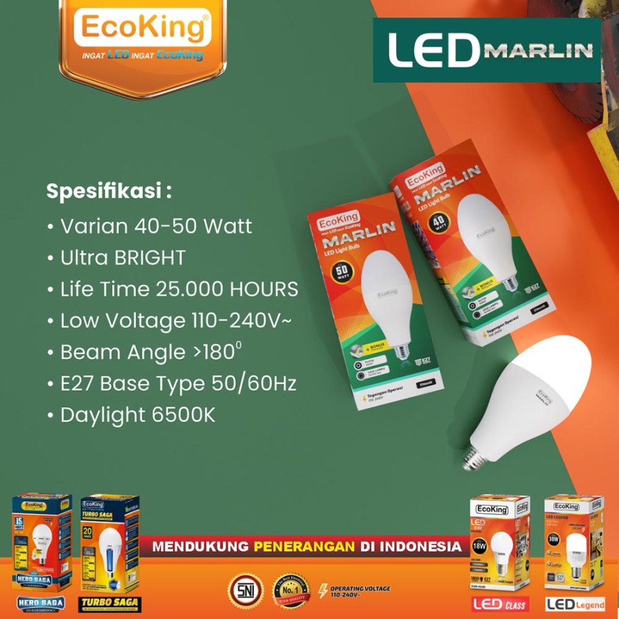 Ecoking lampu LED marlin 40W & 50W Watt E27 E40 Bola Lampu jalan