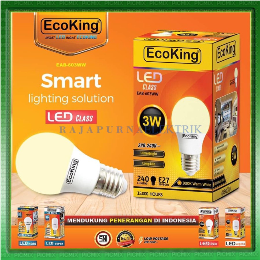 LAMPU LED ECOKING KUNING WARM WHITE 3W 5W 7W 9W 11W 14W 16W 18W