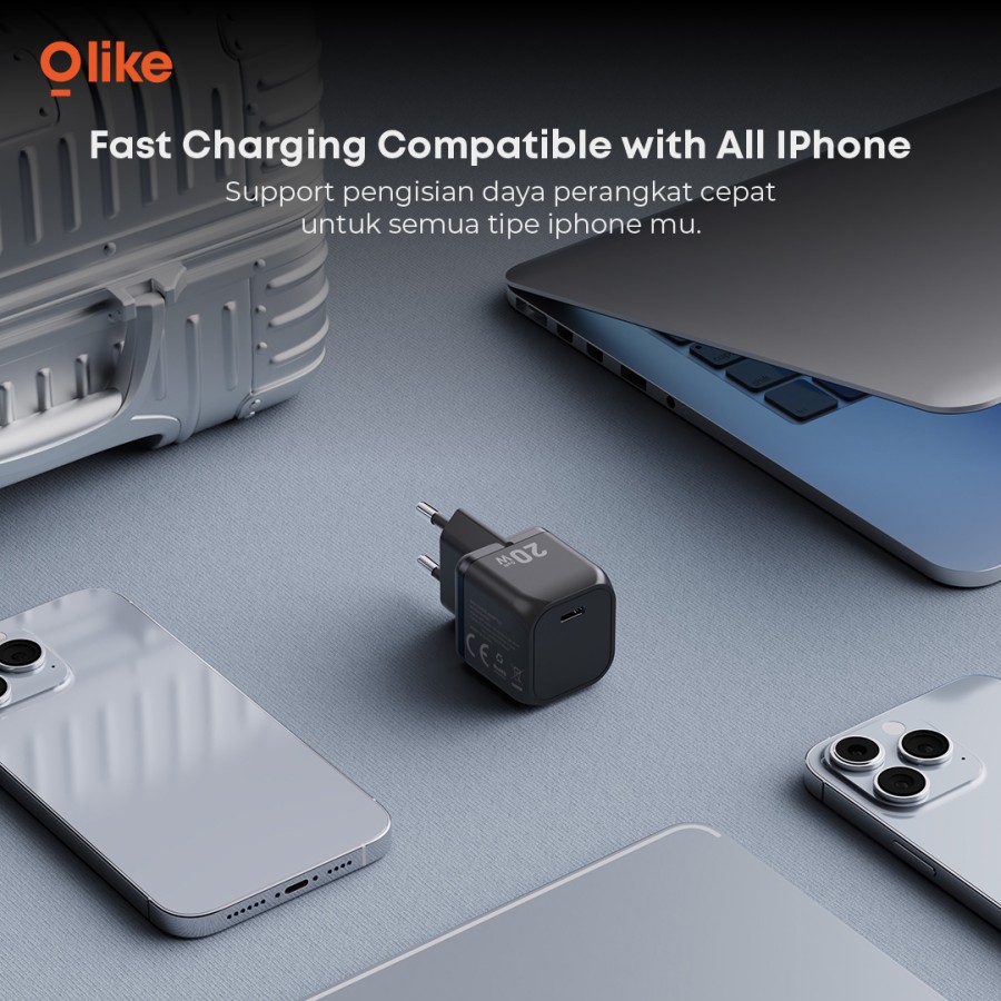 Olike Charger Adaptor GaN 20W SET PD QC 3.0 Super Fast Charging USB TYPE C Port