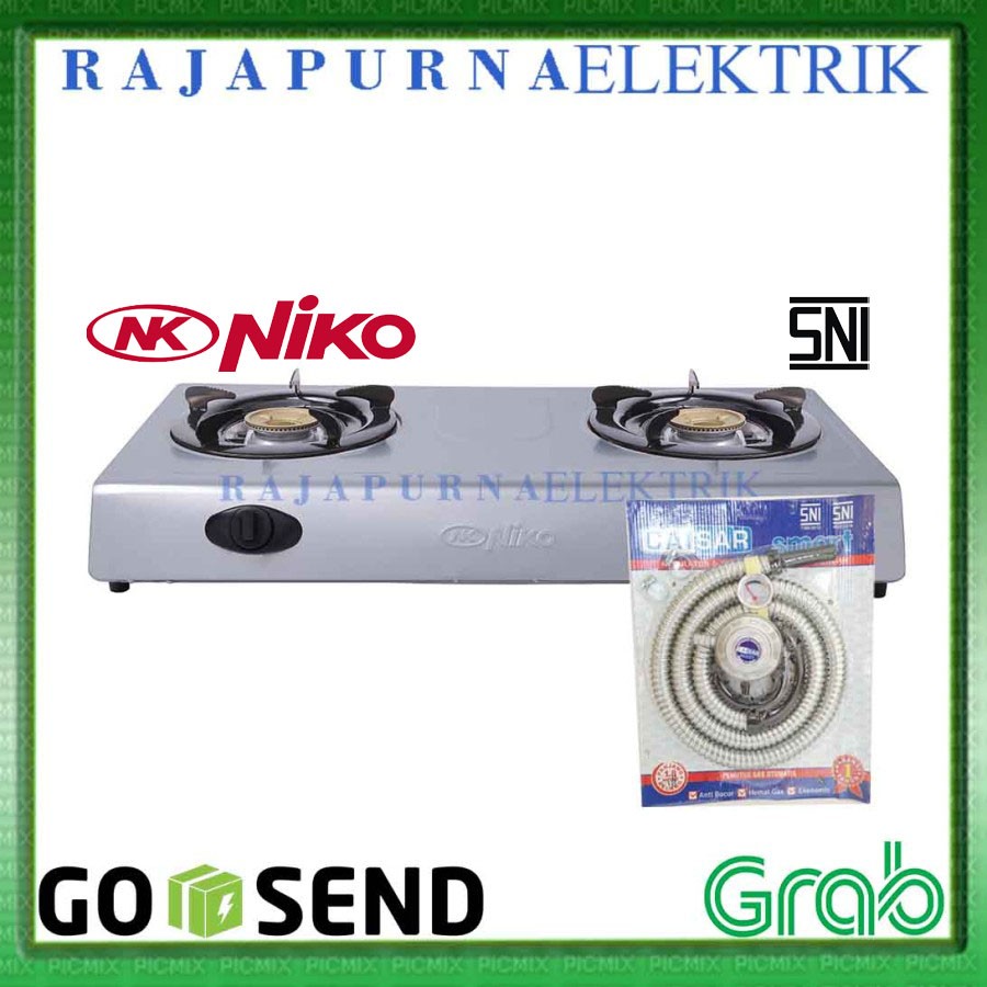 Kompor gas Niko 2 Tungku Stainless steel+selang paket caisar