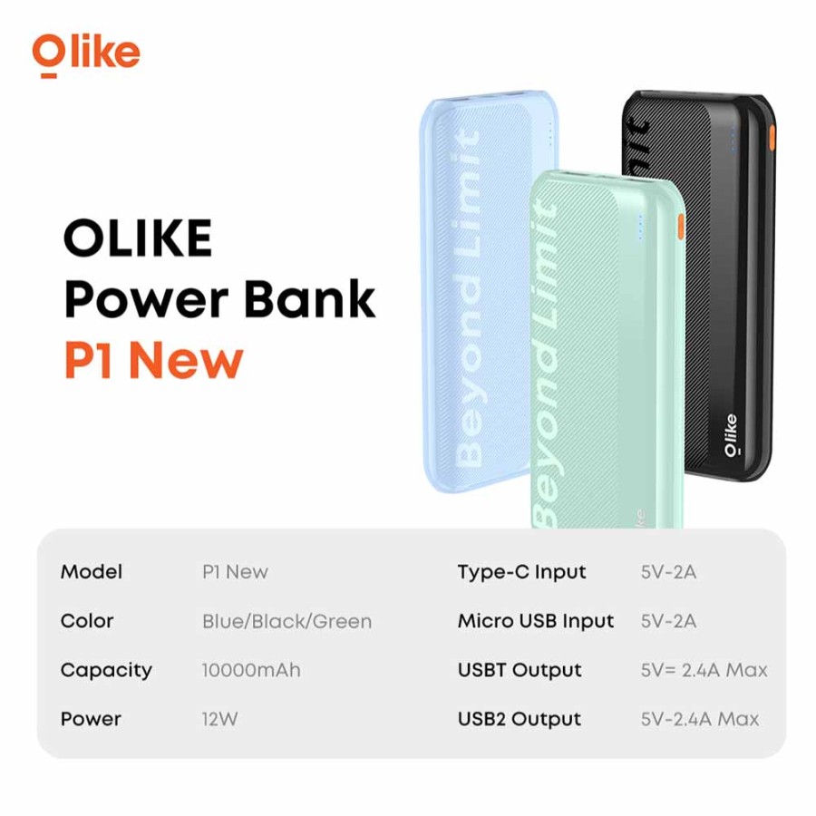 Olike Powerbank P1 NEW 10000mAh 12W Dual Port USB ORIGINAL
