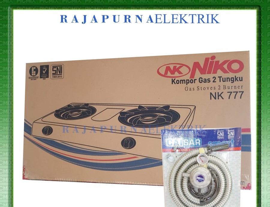 Kompor gas Niko 2 Tungku Stainless steel+selang paket caisar100% SNI