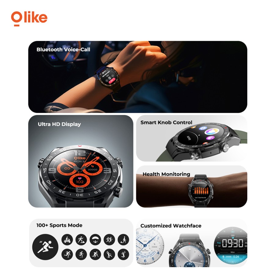 Olike FM01 ATLAS Smartwatch HD 1.39" Jam tangan Bluetooth Call IP68