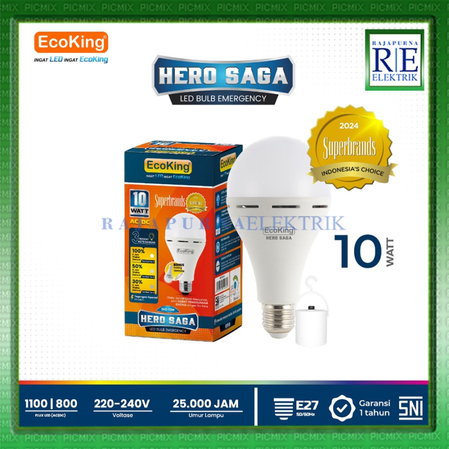 LAMPU LED EMERGENCY MAGIC ECOKING HERO SAGA 6W 8W 10W 12W 15W AC DC