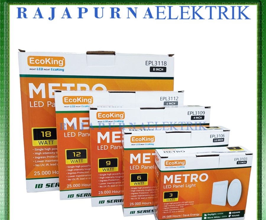 ECOKING LED Panel Downlight IB 3W 6W 9W 12W 18W Bulat kotak METRO