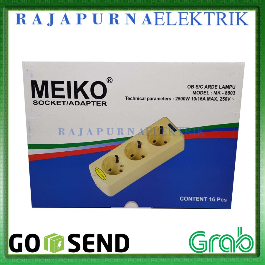 Stop Kontak arde 3 lubang lampu MEIKO SNI