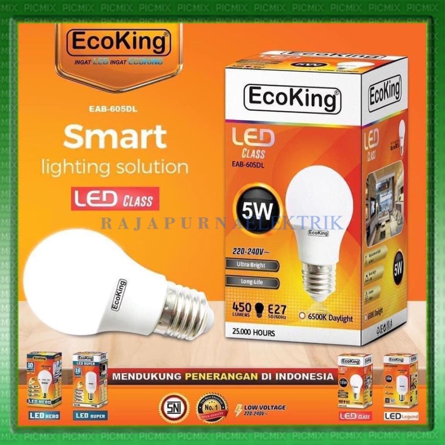 LAMPU LED 5W - 5 watt ECOKING SUPER TERANG - TAHAN LAMA - Putih