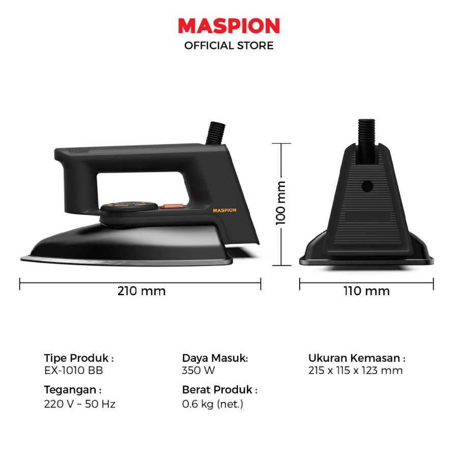 MASPION Setrika Listrik EX-1010 Blackberry Gosokan Baju EX1010 EX 1010 Murah Garansi Asli SNI