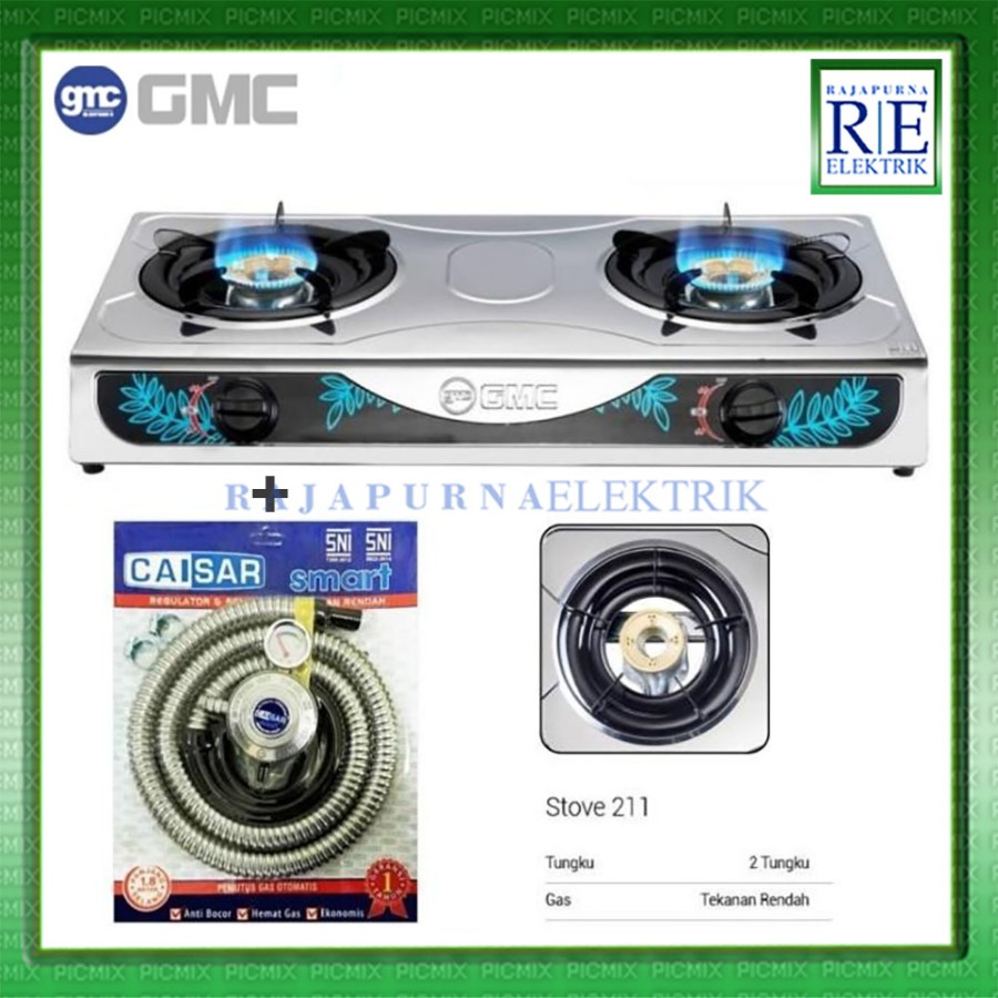 GMC Kompor Gas 2 Tungku Stainless Steel 211 SNI