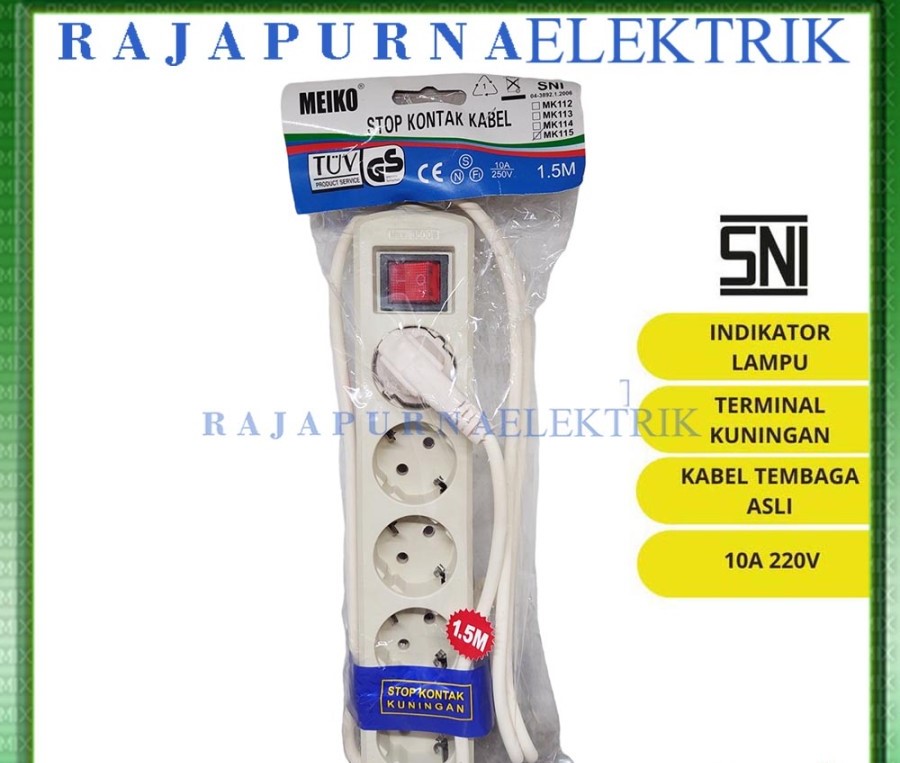 Stop Kontak 5 lubang - saklar on-off - kabel 1.5 meter - SNI - MEIKO