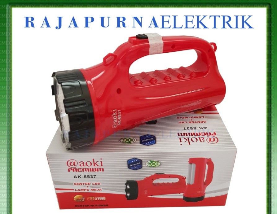 Lampu senter + emergency light LED AOKI ak-6537 Rechargable - Merah