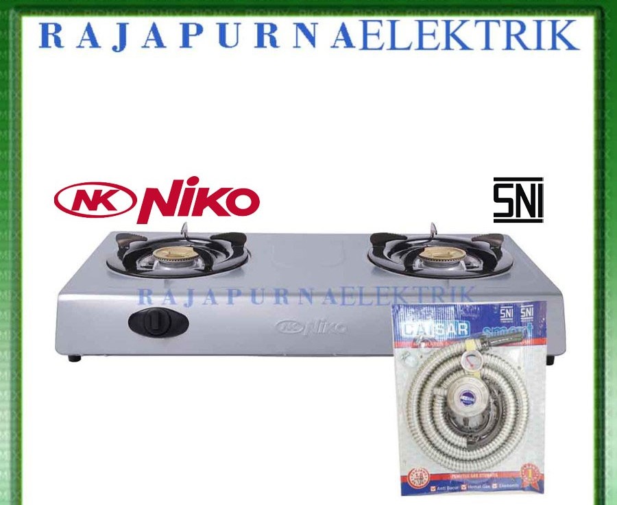 Kompor gas Niko 2 Tungku Stainless steel+selang paket caisar100% SNI