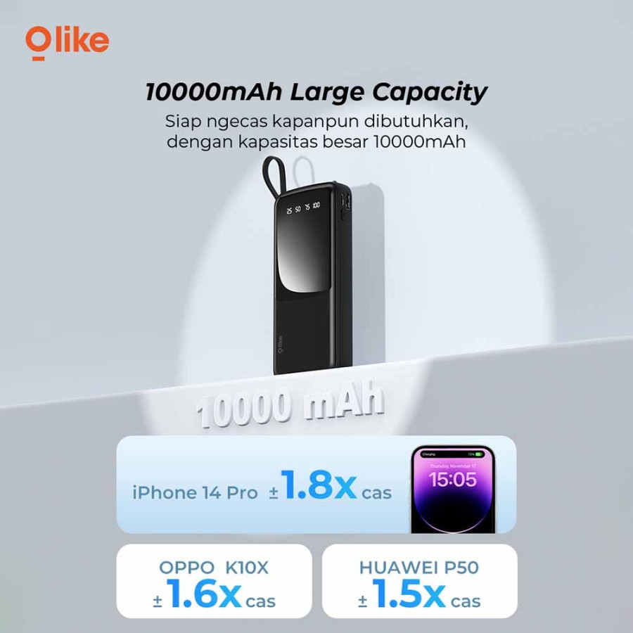 Olike P103 Powerbank 10000mAh 4in1 Cable Micro USB-C Lightning