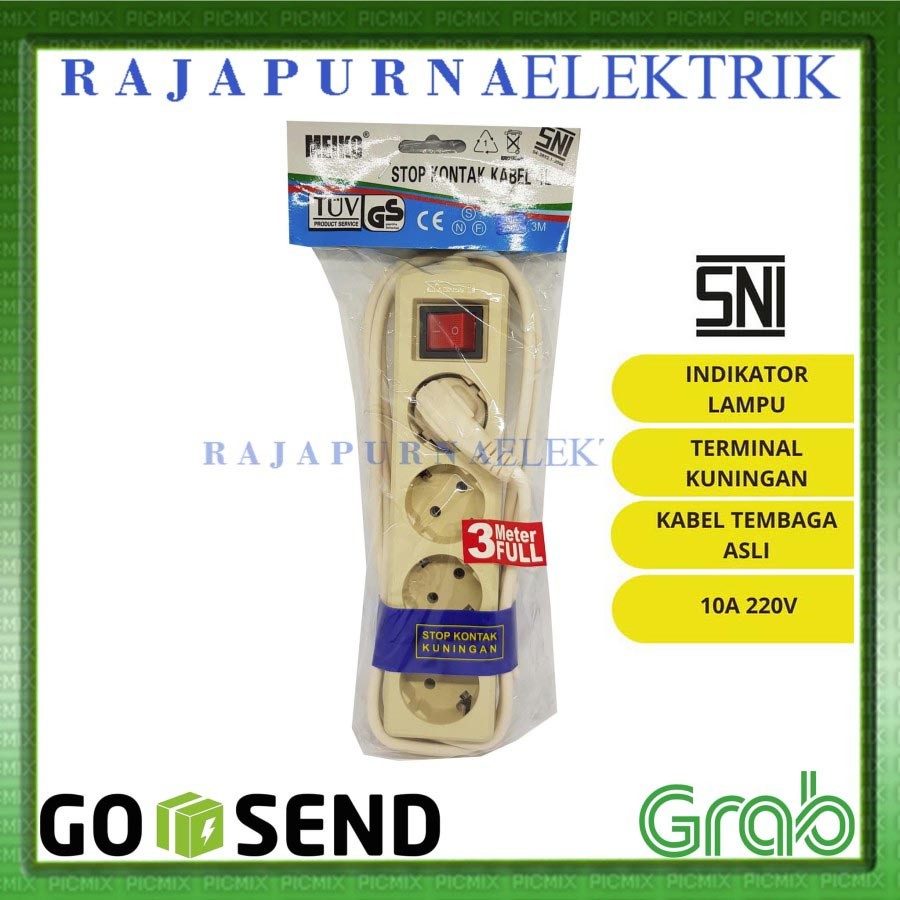Stop Kontak 4 lubang - saklar on-off - kabel 3 meter 3m - SNI - MEIKO - Putih