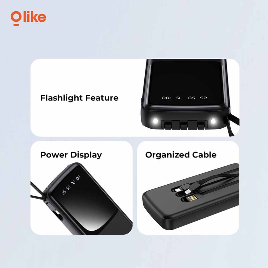Olike P103 Powerbank 10000mAh 4in1 Cable Micro USB-C Lightning