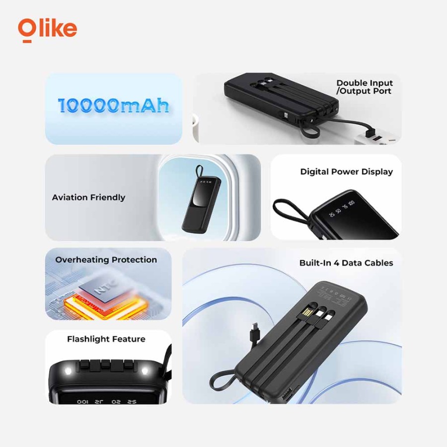 Olike P103 Powerbank 10000mAh 4in1 Cable Micro USB-C Lightning