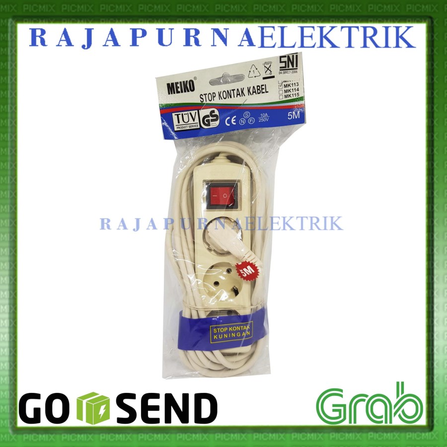 Stop Kontak 3 lubang - saklar on-off - kabel 5 meter 5m - SNI - MEIKO - Putih