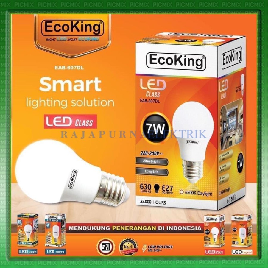 LAMPU LED 7W - 7 watt ECOKING SUPER TERANG - TAHAN LAMA - Putih
